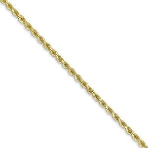 2mm 10k Yellow Gold Solid Diamond Cut Rope Chain Necklace, 24 Inch